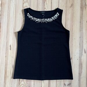 NWT Ann Taylor Factory Black Embellished Pearl Rhinestone Beaded Neckline Tank S